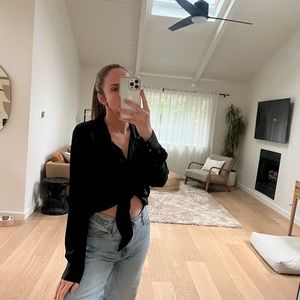 Aritzia Wilfred Black Tie-front Blouse